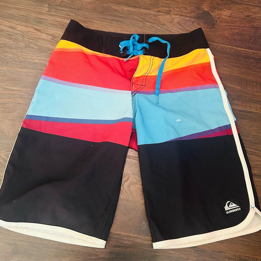 Quiksilver Youth Striped Swim Shorts - Red, Blue, Black